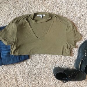 Green V-Neck Cutout Shirt